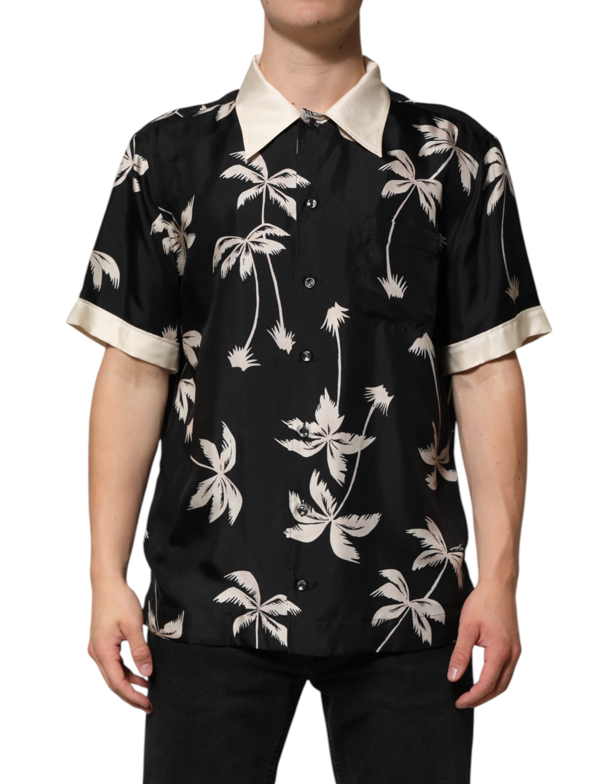 Dolce & Gabbana Black Printed Silk Short Sleeve Shirt Casual Shirt